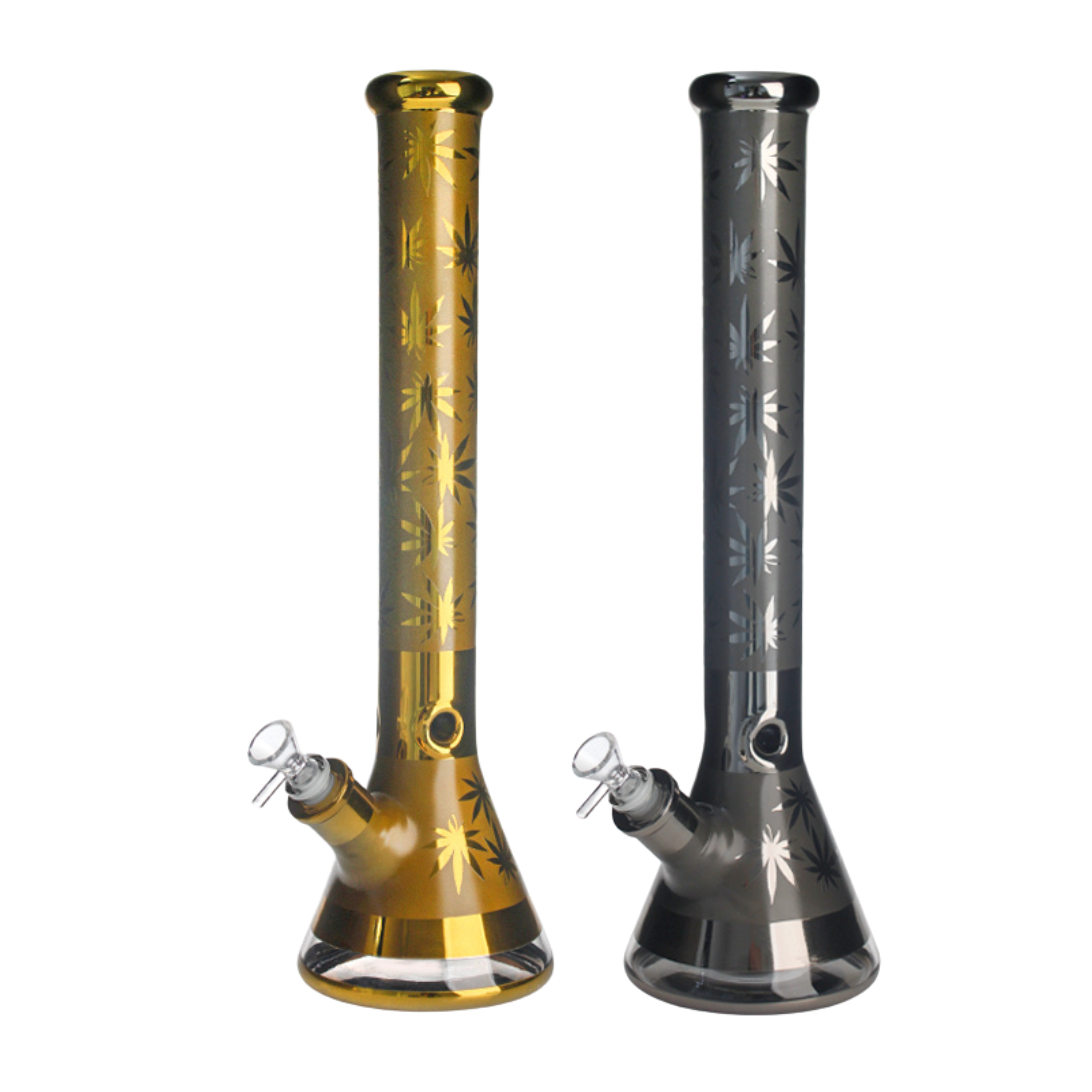 18" Holographic Rainbow Beaker Bong - Gold & Silver